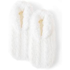 Fszsaa Sherpa Fleece Lined Fur Fuzzy Slipper Socks,Non Slip Fuzzy Plush Cable-Knit Home Slippers Ankle Socks for Women