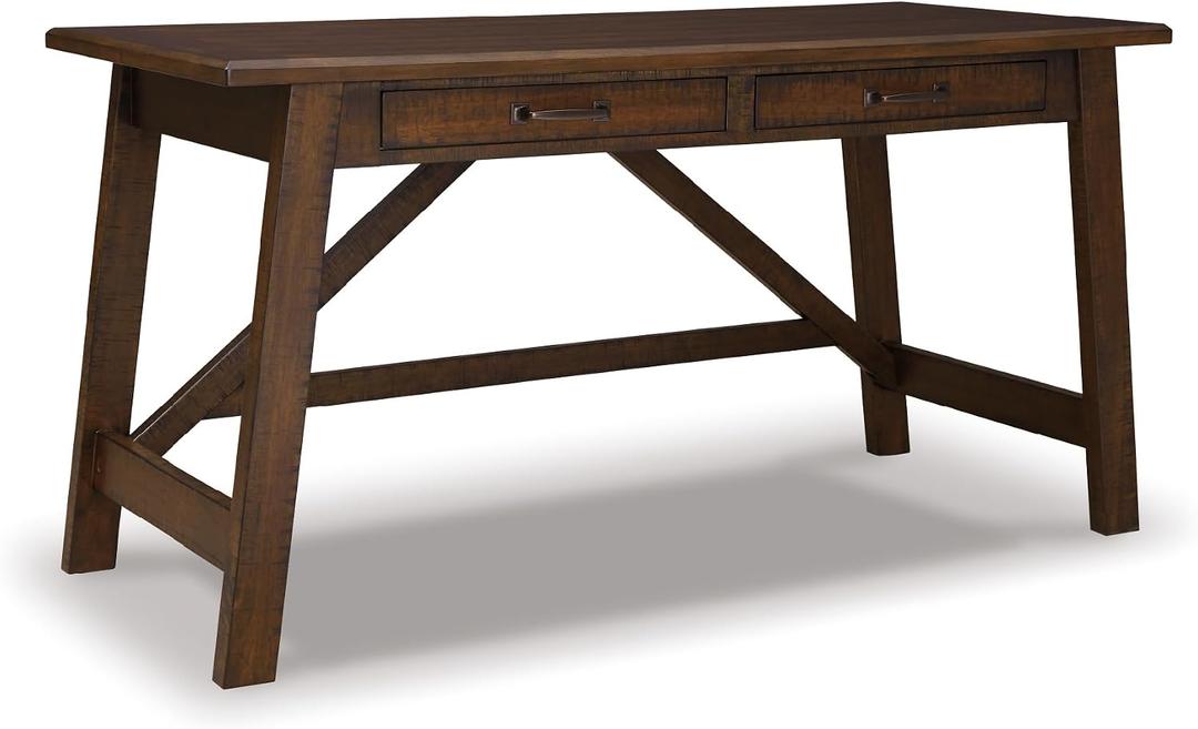 Signature Design by Ashley Baldridge Home Office Desk With Drawers, Rustic Industrial,Wood Construction, Smooth-Gliding Storage for Workspaces, Ideal for Home Offices, Brown, 60"w X 26"d X 31"h