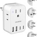 Travel Adapter Set, European Travel Plug Adapter 4 AC Outlets 4 USB Ports (2 USB C), US to UK/EU/South Africa/India, Universal Travel Adapter Kit Include Type G/C/M/D Detachable Plug