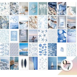 97 Decor Coastal Wall Art - 40 Pcs Blue Ocean Art Prints, Beachy Collage, Summer Pictures, Beach Wall Decor For Bedroom Dorm (4x6)