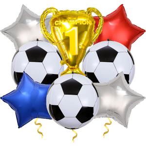 2 x 4D Soccer Party Balloons, Championship Trophy Balloon, First Prize Soccer Party Decorations, World Cup Sport Theme Birthday Party Balloons (Red Blue White), 8.8 inches x 9.7 inches x 0.6 inches