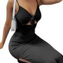 LYANER Women's Summer Tie Knot Cut Out Side Split Sleeveless Knit Bodycon Maxi Dress Sexy Vacation Long Sundress (Black), Medium