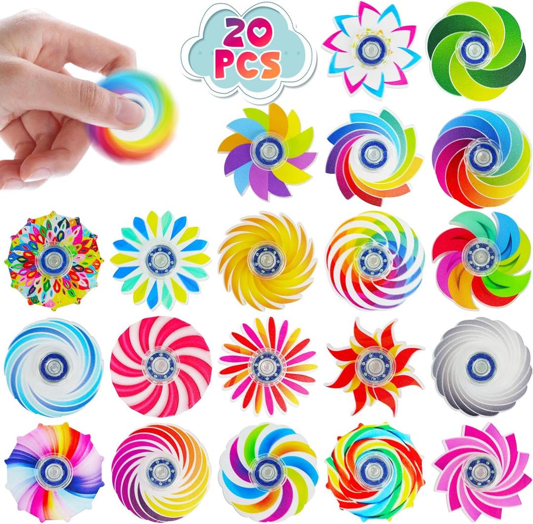20PCS Mini Fidget Spinner Toys, Party Favors Goodie Bag Stuffers for Kids Teens, Stress Relief Sensory Toys for Kids & Adults, Treasure Box Toy Classroom Prizes(Random)