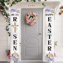 Jiudungs Easter Decorations Outdoor Happy Easter&He is Risen Porch Sign Banner Religious Easter Resurrection Scene Deocrations and Supplies for Home Classroom Office