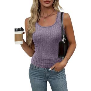 Womens Tank Tops Crewneck Sleeveless Summer Sweaters Vest Casual Basic Tees Ribbed Shirts (Purple, S)