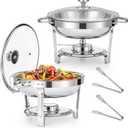 WILPREP Chafing Dish Buffet Set, 2 Pack 5 qt Round Chafers for Catering with Glass Lid & Lid Holder Water Food Pan Fuel Holder, Stainless Steel Food Warmers for Parties Buffets Banquets Dinners