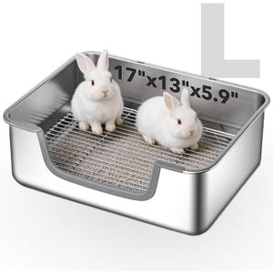 Large Rabbit Litter Box Stainless Steel Bunny Litter Box Sifting, Non-Chewable, Easy to Clean & Odor Control 17.2 x 13.4 x 5.9 inch