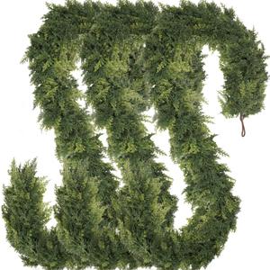2 Pcs 6FT Christmas Cedar Garland Artificial Realistic Faux Green Cedar Pine Garland Real Touch Christmas Garland for Xmas Home Decoration Indoor Stairs Railing Fireplace Outdoor