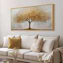 Large Framed Modern Gold Tree of Life Wall Art for Living Room, 30x60 In