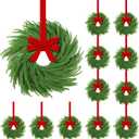 Hotop 12 Set Mini Christmas Wreath for Cabinet Kitchen Windows Decors Bulk with Red Bow Small Artificial Norfolk Farmhouse Wreaths with Berry Pine Cone for Fireplace Front Door Porch Wall Hanging