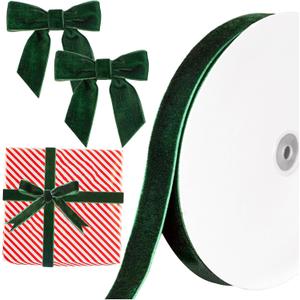 Christmas Dark Green Velvet Ribbon, 1 Inch x 30 Yard Vintage Single Face Spool Satin Velvet Ribbon for Christmas Wreath Decoration DIY Bow Craft Gift Wrapping Wedding Ornaments Party Home Decor