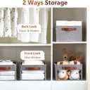 Medium Storage Baskets with Clear Window, See Through Closet Organizer with PU Handles, Linen Foldable Storage Bins for Organizing Clothes, Toys, Books (Gray) (Medium-16"x11"x7")
