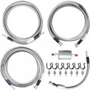 Stainless Steel Braided Fuel Line Quick Fix Kit Compatible with 1999-2003 Silverado Sierra V8 Gas Flex Ext Cab