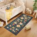 DUKINO 2x5 Runner Rug for Hallway, Washable Kitchen Floral Runner Rug with Non Slip Backing, Low Pile Soft Boho Carpet for Kitchen, Hallway, Entryway, Laundry, Bedroom, Navy Blue