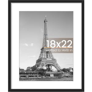 upsimples 18x22 Picture Frame, Display Pictures 14x18 with Mat or 18 x 22 Without, Wall Hanging Poster Frames, Black, 1 Pack