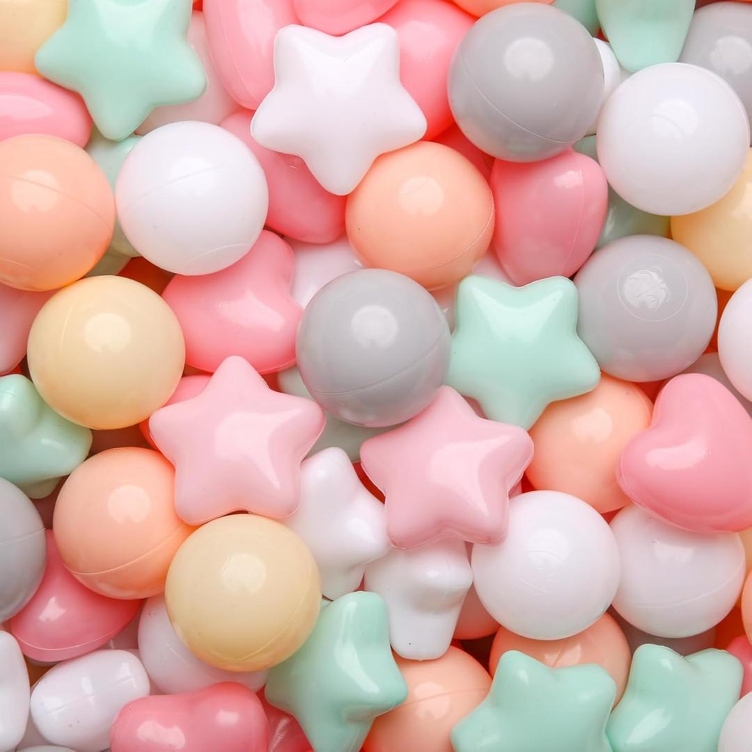 GOGOSO Ball Pit Balls,Plastics Balls for Ball Pit, Stars Hearts Shape for PastelBall for Toddlers Kids