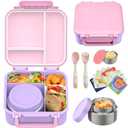 Kids Bento Lunch Box with 9oz Soup Thermo Leakproof Lunch Food Containers 4 Compartment with Insulated Hot Food Jar for Kid Toddler Girls Boys to School Trvael