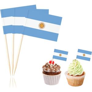 100 Pcs Argentina Flag Toothpick Cake Toppers Cocktail Food Decorations Small Mini Stick Cupcake Toppers Picks for Celebration Party Supplies