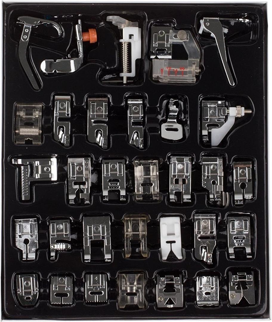 Youngine 32pcs Professional Sewing Machine Presser Feet Set Low Shank Snap-on Foot Kit for Brother, Singer, Janome, Viking Youngine 32pcs Professional Sewing Machine Presser Feet Set Low Shank Snap-on Foot Kit for Brother, Singer, Janome, Viking