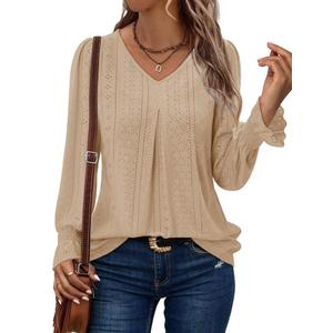 KISSMODA Long Sleeve Shirts For Women Fall Fashion 2025 Trendy Mesh Long Sleeve Tops Trendy Fall Outfits Blusas De Mujer De Moda En Oferta Mesh Top Puff Sleeve Blouse Apricot colored L (L)