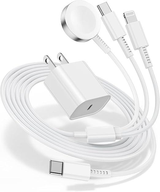 for Apple Watch Charger Fast Charging,3 in 1 Multi Chargers Cable with 20W USB C Charger, iWatch Charger Cord 3FT for iWatch Series Ultra2/SE/10/9/8/7/6/5/4/3/iPhone 15 16 Pro Max/14/13/12/11 -White