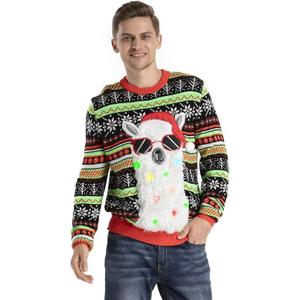 Men's LED Ugly Christmas Sweater Unisex Funny Novelty Knit Pullover with Lights, XL