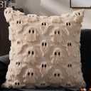 DFXSZ Halloween Pillow Covers 18x18 inch Ghost Decor Beige Throw Pillow Covers Soft Plush Faux Fur Couch Cushion Decorative for Halloween Home Sofa Decor 095B18
