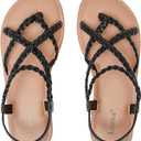 Luoika Women's Wide Width Flat Sandals, Flip Flop Casual Strapy Sandals Slip on Summer Beach Shoes for Women. (8.5 X-Wide, Black 812)