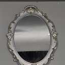 Zosenley Polyresin Ellipse Antique Decorative Mirror Tray, Makeup Organizer, Jewelry Organizer, Serving Tray, 9.8x 14.6, Golden Silver