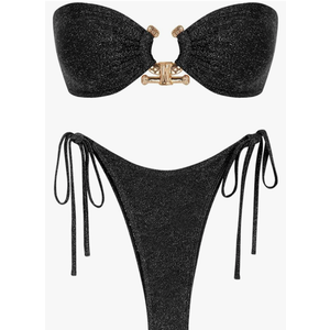 ZAFUL Metal Ring Bandeau Bikini Set Tie Side Bathing Suit High Cut 2 Piece Swimsuit Cutout Swimwear ZAFUL Metal Ring Bandeau Bikini Set Tie Side Bathing Suit High Cut 2 Piece Swimsuit Cutout Swimwear