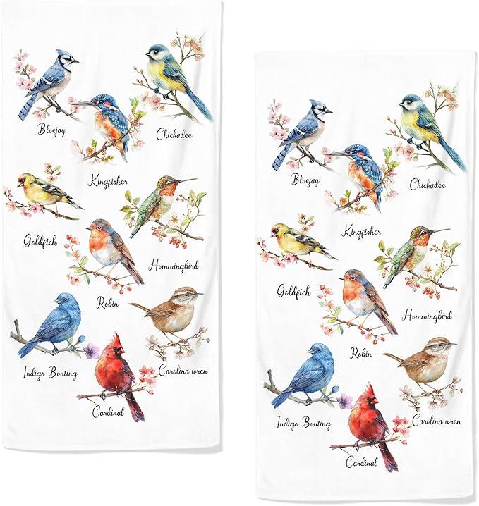 qiuhuang Colorful Bird Kitchen Towels Set of 2 Farmhouse Red Birds Hand Towels Absorbent Floral Hand Towels for Bathroom Bird Lovers Gym Hotel Home Washcloth 28.7X 13.7 Inch Winter Kitchen Towels