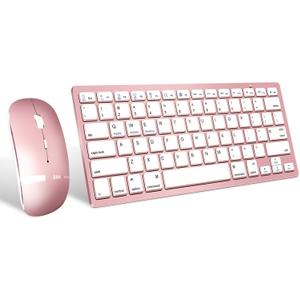 Wireless Bluetooth Keyboard and Mouse Set, Portable Slim Silent Cordless Keyboard and Mouse Combo Compatible with iPad/Mac/MacBook/Android/Windows/PC/Computer (Rose Gold)
