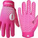 HANDLANDY Youth Football Gloves, Kids Sticky Receiver Gloves,Super Grip Football Glove Best Gift for Boys,Girls (Pink and White)