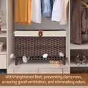 Honjourai Wicker Storage Basket with Lid,Rattan Shelf Basket with Removable Liner Bag,105L Storage Bin,Storage Trunk with Heightened Feet,Storage Container for Wardrobe,Home Organizer