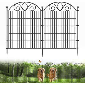 10-Panel No-Dig Tall Garden Fence 34H x 22L Rustproof Metal Dog Fence, Decorative Yard & Garden Animal Barrier, Easy Install Outdoor Pet & Flower Bed Border, Temporary Fence