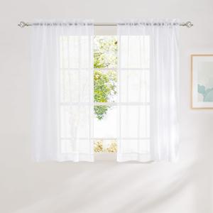 NICETOWN White Sheer Curtains 54 inches Long for Bathroom, Rod Pocket Lightweight Drapes Voile Sheer Air & Breathable Window Treatments for Bedroom, W42 x L54, 2 Panels