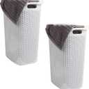 Mind Reader Slim Laundry Hamper with Lid, 60L Tall Clothes Basket, Narrow Tapered Design for Bathrooms, Closets and Laundry Rooms, Plastic, 2 Pack, White