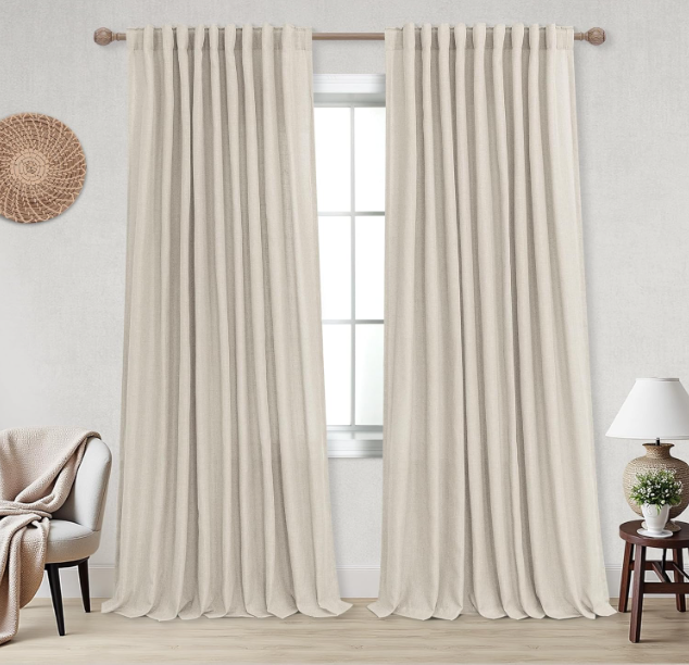Linen Back Tab Rod Pocket Linen Sheer Curtains for Living Room 52x94 Inches Long, 2 Pack