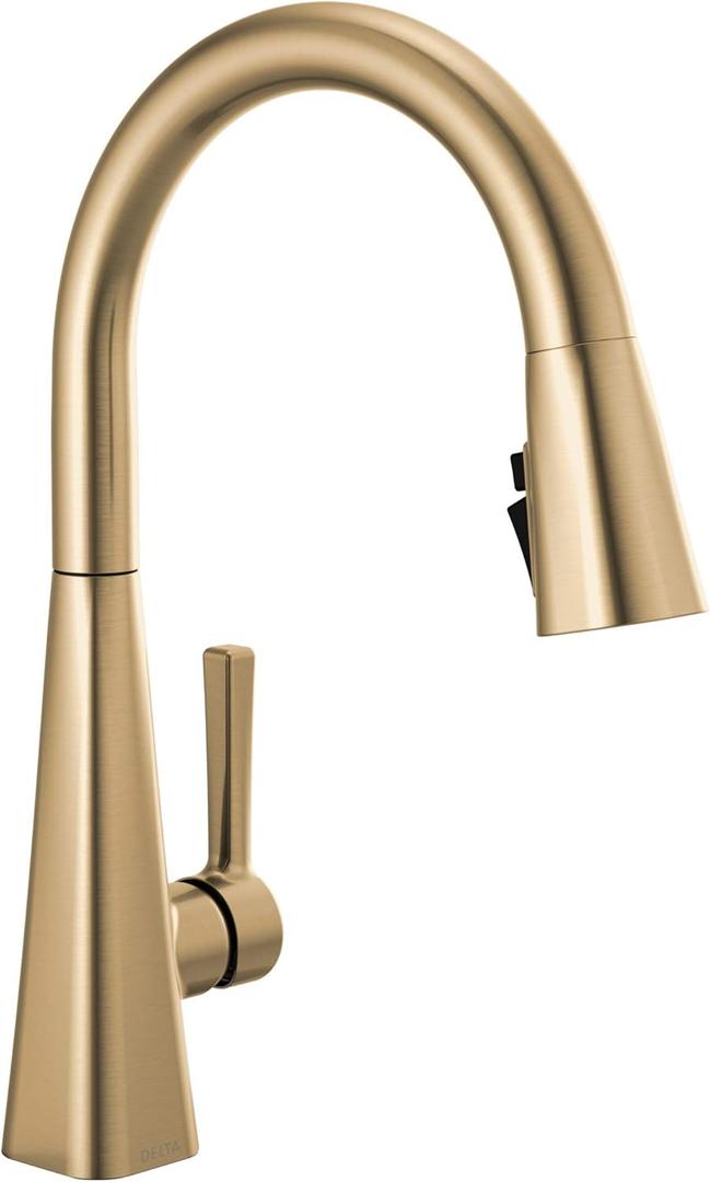 Delta Lenta Brushed Gold Kitchen Faucet with Pull Down Sprayer, Modern Brushed Gold Single Hole Kitchen Sink Faucet, Single Handle, Champagne Bronze 19802Z-CZ-DST (Without Soap Dispenser)