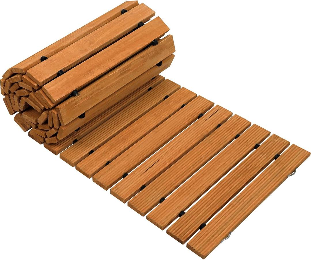 Worth Garden 9 ft. Wooden Garden Pathway - 17 in. W Roll Out Straight Walkway for Outdoor Patios, Gardens, Yard, Beach Boardwalks, Wedding Party - Decorative Wood Path - Metal Wire Connection