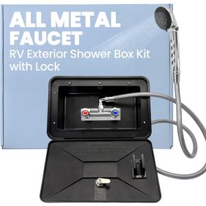RV Exterior Shower Box Kit with Lock, All-Metal Outdoor Faucet with 59" Hose, 360° Swivel Adapter, UV-Resistant & Rust-Free Outside Shower Station for Camper, Travel Trailer, Motorhome, Boat