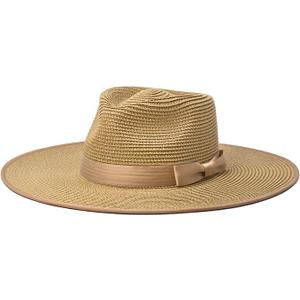 FLUFFY SENSE. Unisex Wide Brim Sun Hat Straw Panama Rancher Fedora Hat for Men Beach Hat for Women
