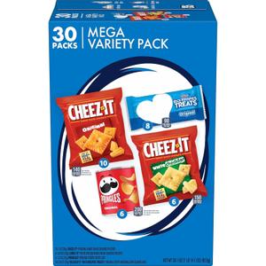 Kellogg's Cheez-It, Pringles & Rice Krispies Treats Snacks Mega Variety Pack, 30.1oz Box (30 Count), Best By Dec 31, 2025