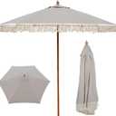9 FT Patio Umbrella with Fringe,Fringe Portable Beach Umbrella,Heavy-Duty Metal Frame,6 Ribs with Ventilated Canopy,UV Protection & Waterproof, Suitable for Garden,Deck,Pool,Patio Table