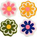 Qunclay 4 Pcs Flower Cute Bath Mat, 15. 8 x 15. 8'' Small Daisy Shaped Washable Bath Rug Non Slip Absorbent Bathroom Mat Funky Floral Toilet Rug Cute Bathroom Bedroom Flower Carpet for Women, 4 Colors