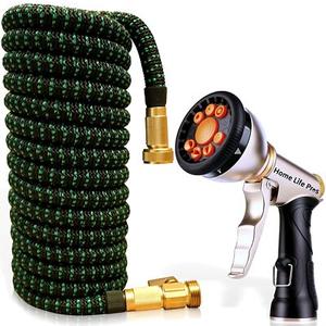 50 ft Expandable Garden Hose - Kink Free Flexible Water Hose with Thumb-Controlled 10-Function Nozzle, 3/4 Solid Connectors, Durable 3750D Fabric, 4-Layer Latex Core