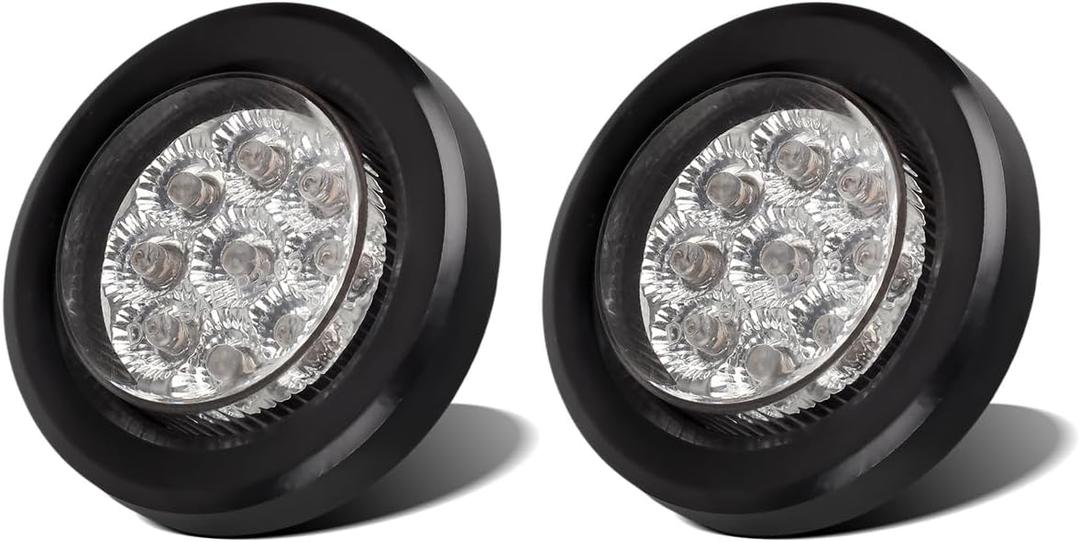 Partsam Pair 2" Clear/Red Flush Mount Mini-Reflex Side Marker LED Light Truck RV Trailer 9LED w Grommet, Faceted Round Trailer Clearance Lights w Reflectors