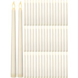 Retisee 50 Pcs 11 Inch Flameless Taper Candles LED Candles Bulk Battery Operated Taper Candle Flickering LED Candlesticks for Valentines Birthday Wedding Party Decor (Classic Style,Ivory)