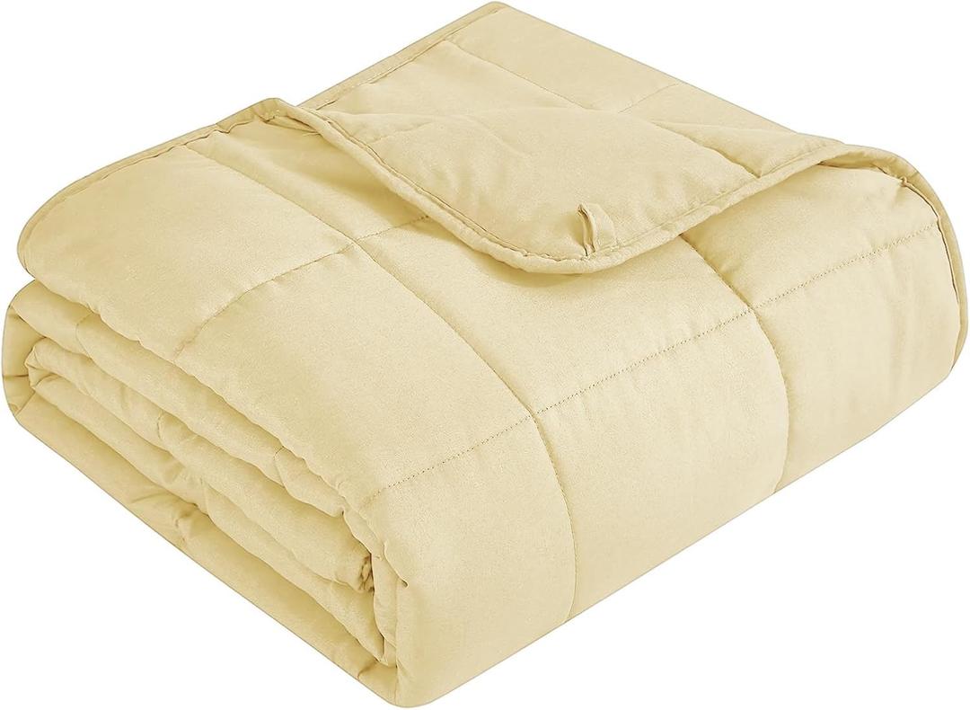 Topcee Weighted Blanket for Adults (10 lbs, 48" x 72") Twin Size Soft Cooling Heavy Blanket Sleeping, Apply to 90-110 lbs Body, Thick Breathable Blanket with Glass Bead, Easy Care (Beige)