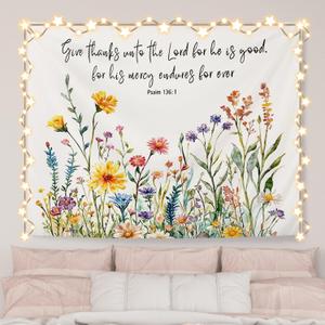 AQYIP Wildflower Christian Tapestry, Psalm 136:1 Bible Verse Tapestry Decorative, Christian Room Decor, Floral Religious Wall Tapestries Blanket Decor for Home Office Church, 50x60 Inch AQYIP Wildflower Christian Tapestry, Psalm 136:1 Bible Verse Tapestry Decorative, Christian Room Decor, Floral Religious Wall Tapestries Blanket Decor for Home Office Church, 50x60 Inch